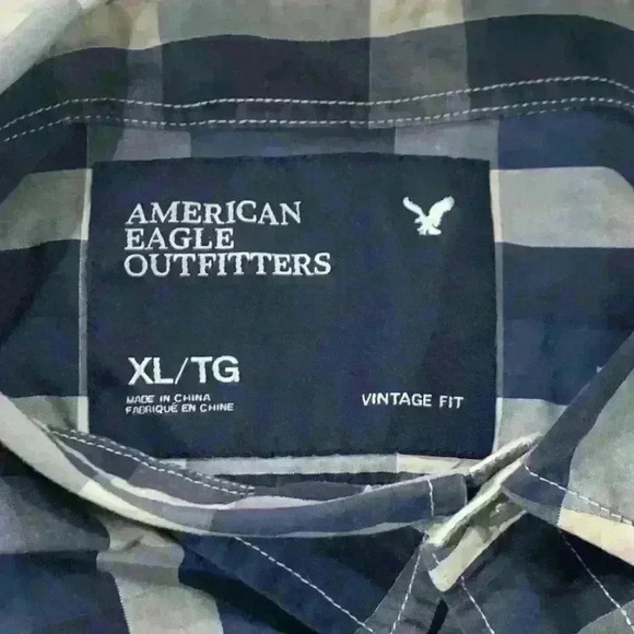 American Eagle Button Down Front XL Shirt long Sleeve Blue Plaid Vintage Fit - Picture 3 of 3